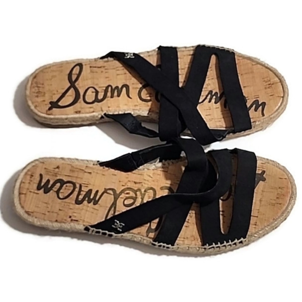 Sam Edelman Averie Espadrille Slide Sandal, Black Leather Size 8.5